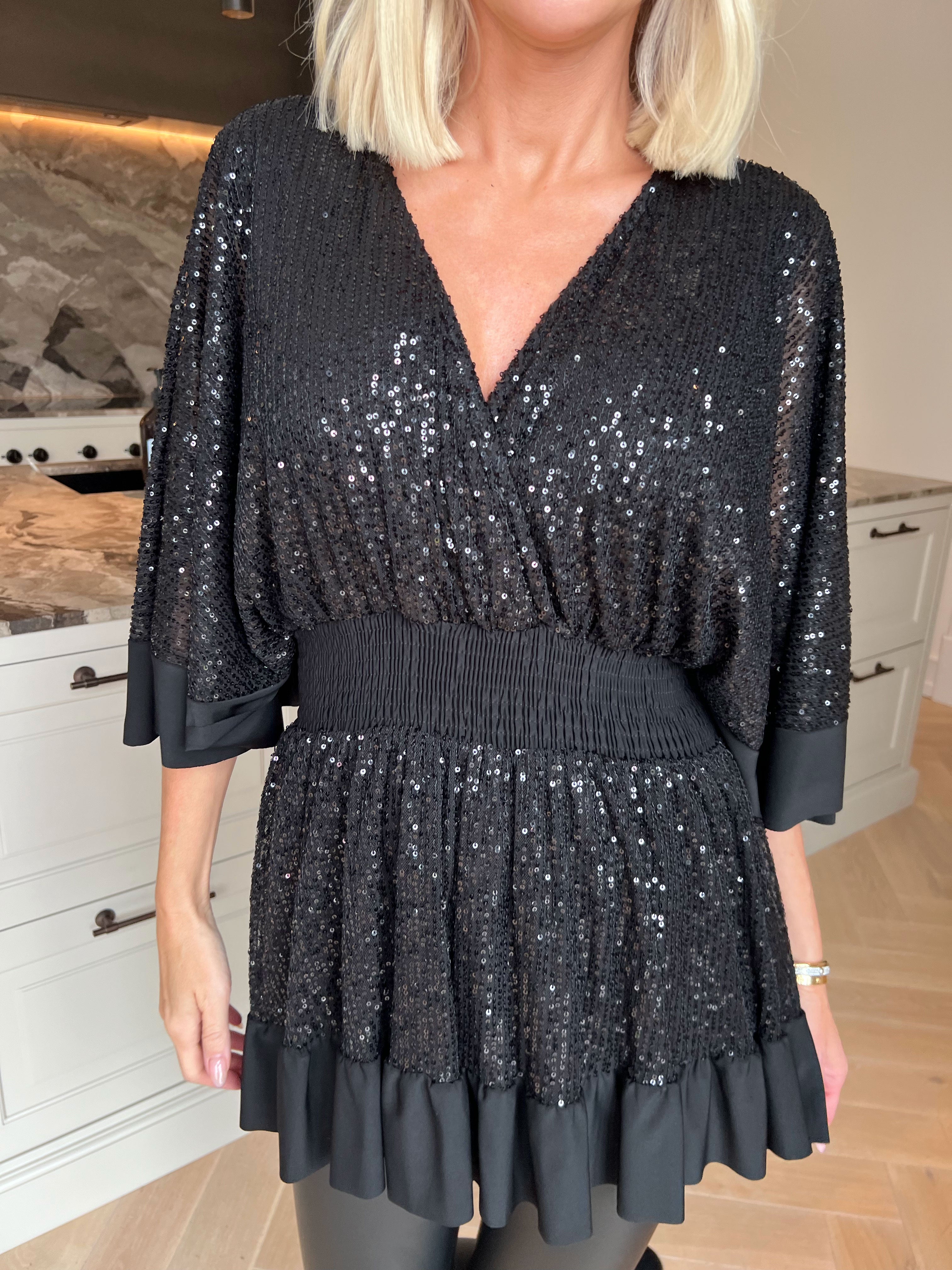 Pamela Glitter Shirt - Tunika med paljetter, smock och volanger